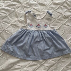 Blue and White Kids Dress with Embroidered Teapots